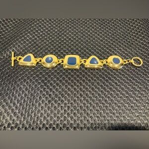 Vintage Gold-Tone Blue Enamel Geometric Bracelet